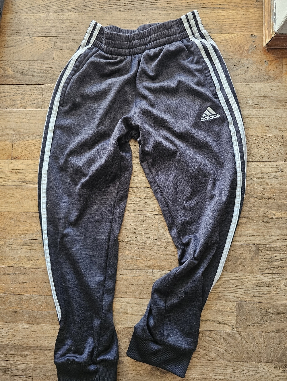 adidas Kids Charcoal Gray Joggers with White Side Stripes